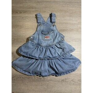 Vintage Girls On The Go Size 6 Denim Multi Layered Tiered Overall Girls Dress